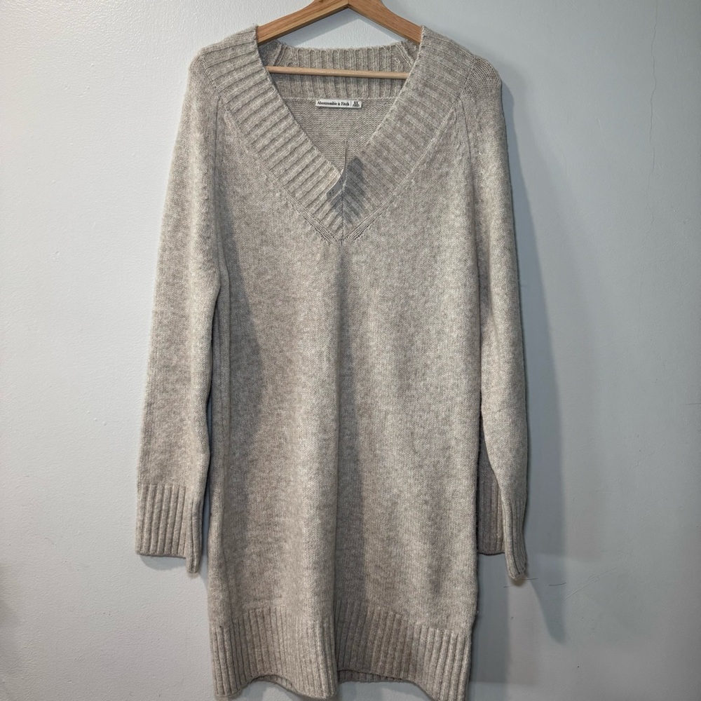 Abercrombie & Fitch Sweater Dress Womens S Stone Wool Blend Knit Ribbed Trim NWT
